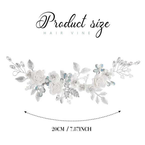 Wedding Hair Vine Blue Rhinestone Bridal Headpiece Crystal Leaf Flower Jewelry - Picture 5 of 7